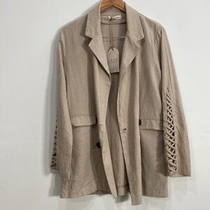 Lagenlook Linen Blend Blazer Beige Medium